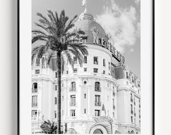Hotel Negresco Print, Black and White Nice France Photography, Cote d'Azur Poster, South of France Souvenir,  Large Wall Art for Living Room