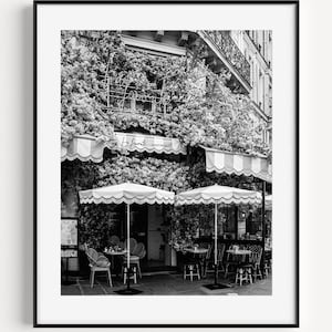 Paris Cafe Print, Black and White Paris Photography, La Favorite Saint Paul French Restaurant Wall Decor, Wall Art for Modern Kitchen