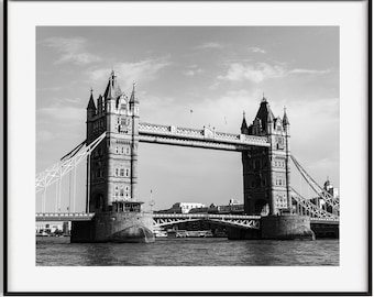 Tower Bridge Print, Black and White London Photography, British Home Decor, Travel Gift, Large Wall Art for Office Decor, Living Room Airbnb