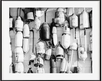 Buoy Photo, Black and White Nautical Art Print, Beach Photography, Rustic New England Coastal Wall Decor, Fisherman Aesthetic Home Decor