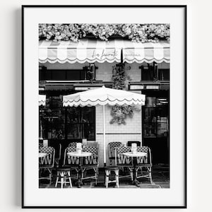 Black and White Paris Cafe Print, Paris Photography, French Wall Decor, Large Wall Art for Kitchen, Dining Room, Coffee Shop or Restaurant