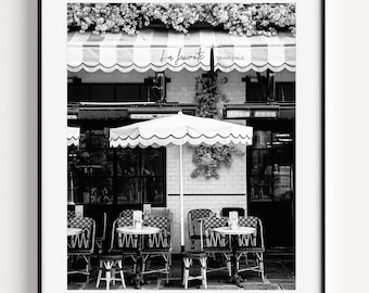 Paris Cafe Print, Black and White Paris Photography, French Wall Decor, Large Wall Art for Kitchen, Dining Room, Coffee Shop or Restaurant