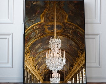Impresión de araña, arte mural del Salón de los Espejos del Palacio de Versalles, fotografía de París, decoración del hogar, decoración glamurosa para la entrada o la sala de estar.