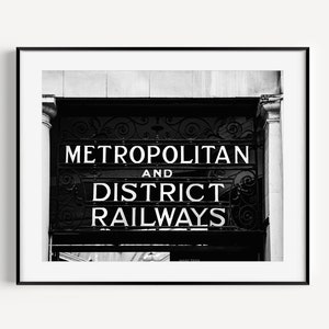 Black and White London Underground Metropolitan and District Lines, London Transport Gift, South Kensington Tube Station, Travel Photography