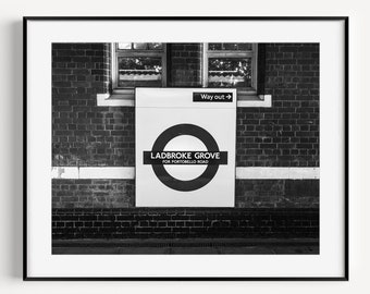 London Underground Poster, Black and White Underground Station Print, Ladbroke Grove, Transport Poster, Tube Station Sign, London Wall Art