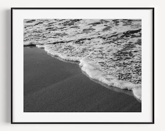 Black and White Ocean Waves, Beach Travel Photography, Neutral Beach Print, Coastal Wall Decor, Seafoam, Sand Large Wall Art for Beach House