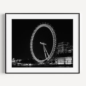 London Eye Print, Black and White London Photography, Ferris Wheel Poster, Large Wall Art for Office Above Desk or Living Room Above Couch