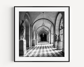 Palace of Versailles Print, Black and White Paris Photography, Travel Photography, Versailles Architecture, Square Print for Gallery Wall