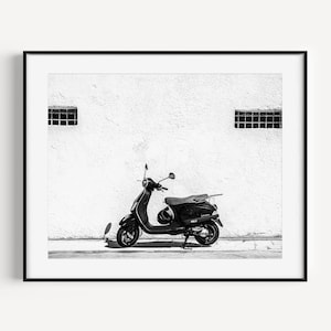 Black and White Italian Vespa Wall Art, Rome Italy Gift, European Scooter, Travel Photography, Minimalist Wall Decor for Living Room or Dorm