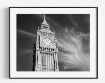 Black and White Big Ben London Photography, Architecture Wall Decor, Europe Travel Poster, London Gift, Large Wall Art for Office Entryway