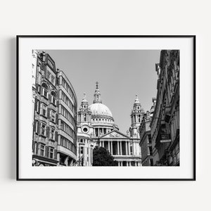 Black and White St. Paul&#39;s Cathedral London England Travel Photography, London Wall Decor, Architecture Wall Art for Office or Living Room