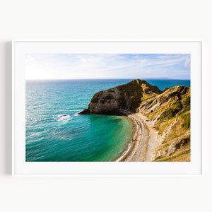 Jurassic Coast Beach Print, Ocean Wall Decor, Travel Photography, Man o&#39; War Cove, Dorset England UK, Wall Art for Coastal Home Decor