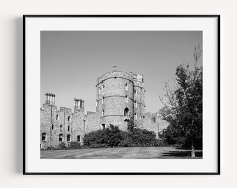 Windsor Castle England Print, Black and White English Castle, United Kingdom Wall Art, British Castles, Europe Travel Photography