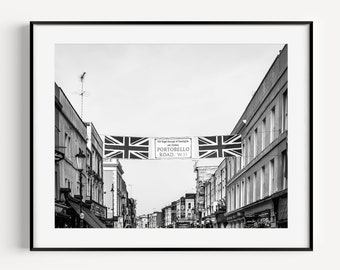 Portobello Road Market Print, Notting Hill London Wall Art, Black and White Travel Photography, Large Wall Art for Living Room or Office