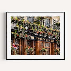 Churchill Arms Pub London Travel Photography, English Pub Wall Art, British Tavern Decor, London Pub Print, Bar Art for Kitchen Wall Decor