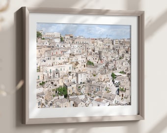 Matera Italy Cityscape, European Architecture Print, Neutral Travel Photography, Mediterranean Wall Decor, Large Wall Art for Living Room
