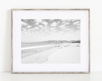 Black and White Beach Photography, Santa Monica California Travel Photography, Coastal Wall Art, Neutral Beach Wall Decor for Beach House