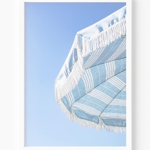 Beach Umbrellas Print, Blue and White Coastal Wall Decor, Beach Photography, Summer Wall Art, Large Prints for Beach House or Living Room