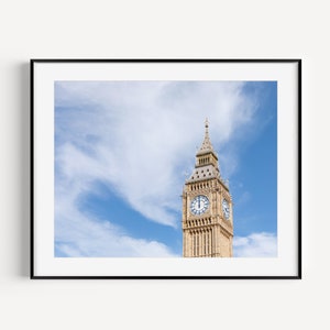 Big Ben London landmark photography print with blue skies and clouds in the background