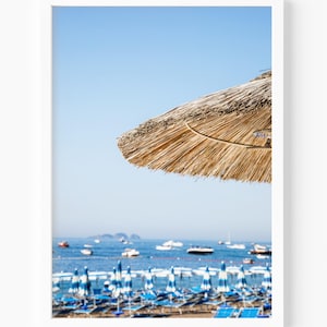 Positano Italy Print, Amalfi Coast Photography, Beach Umbrella Wall Art, Coastal Wall Decor for Beach House Living Room, Hotel or Airbnb