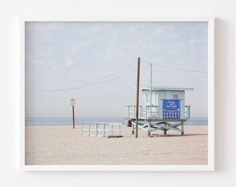 Lifeguard Tower Surf Print, Beach Travel Photography, Neutral Beach Art, Muted Coastal Wall Decor, California Beach Wall Art for Beach House