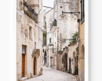 European Alleyway Print, Matera Italy Photography, Neutral Travel Art, Minimalist Wall Art for Living Room, Office Wall Decor