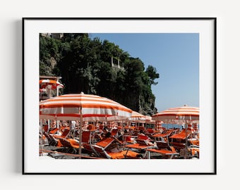 Amalfi Coast Beach Umbrella Print, Arienzo Beach Club Positano Italy Wall Art, Italian Summer Art, Italy Travel Photography for Living Room