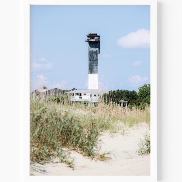 Sullivans Island Lighthouse Print, Charleston SC Photography, Modern Coastal Wall Decor, Beach Gift, Wall Art for Living Room or Airbnb