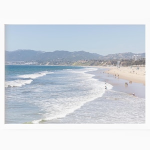 Ocean Waves Beach Print, Santa Monica California Photography, Modern Coastal Wall Decor, Summer Wall Art for Living Room or Airbnb