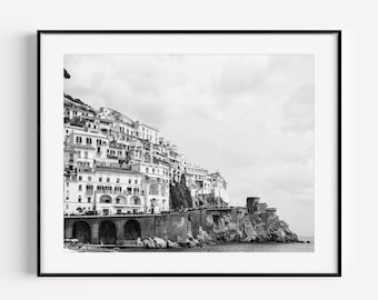 Amalfiküste schwarz weiß Druck, Amalfi Klippen, Italien, Home Dekoration, Reise Fotografie, Italienische Küste, große Wand Dekoration für Wohnzimmer