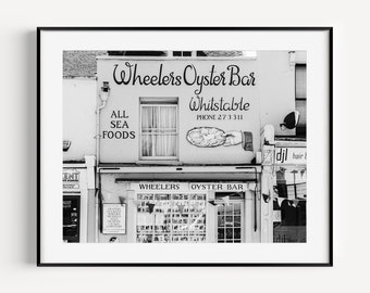 Wheeler's Oyster Bar, Whitstable Kent England, Black and White Travel Photography, Seafood Restaurant, Wall Art for Kitchen or Dining Room