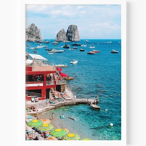 Capri Print, Amalfi Coast Summer Wall Art, Italy Beach Photography, La Canzone del Mare Club Marina Piccola, Coastal Wall Decor for Airbnb