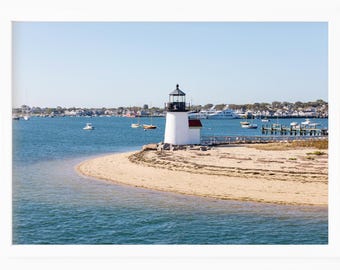 Nantucket Print, Brant Point Lighthouse, Cape Cod Photography, Coastal New England Decor, Nautical Wall Art for Beach House Living Room