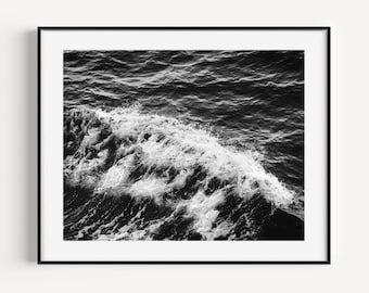 Black and White Ocean Waves Crashing, Coastal Wall Decor, Beach Photography, Nautical Wall Art, Minimalist Seascape Art for Beach House