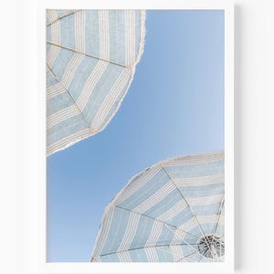 Beach Umbrellas Print, Blue and White Coastal Wall Decor, Beach Photography, Summer Wall Art, Large Prints for Beach House or Living Room