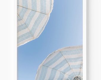 Beach Umbrellas Print, Blue and White Coastal Wall Decor, Beach Photography, Summer Wall Art, Large Prints for Beach House or Living Room