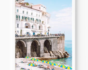 Amalfi Coast Print, Beach Umbrella Art, Mediterranean Beach Wall Art, Italy Gift, Travel Photography, Coastal Wall Art for Beach House