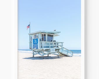 Lifeguard Tower Print, Coastal Wall Art, Beach Photography, Surf Poster, Santa Monica California, Large Wall Decor for Beach House or Airbnb