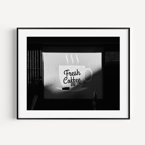 Coffee Print, Black and White Cafe Wall Art, Fresh Coffee Poster, Coffee Lover Gift, Wall Decor for Restaurant or Modern Kitchen