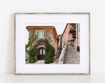 Impresión del pueblo de Eze en la Riviera Francesa, fotografía del sur de Francia, póster de viaje a la Costa Azul, pueblo europeo, arte minimalista, arte mural neutro