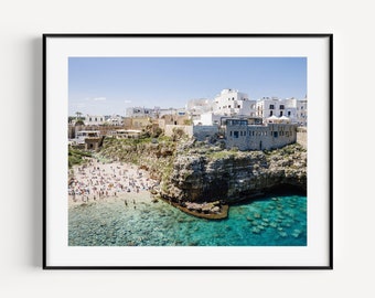 Puglia Polignano a Mare Italy Beach, Mediterranean Beach Wall Art, Travel Photography, Coastal Wall Decor for Living Room or Beach House
