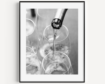 Black and White Wine Bottle Print, Napa Valley Photography, Alcohol Poster Modern Kitchen Wall Decor, Wine Print for Dining Room or Bar Cart