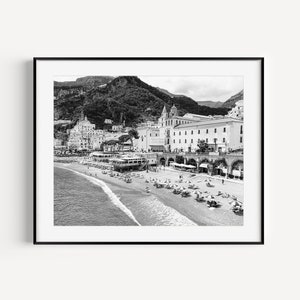 Black and white Amalfi Coast Italy beach photography print