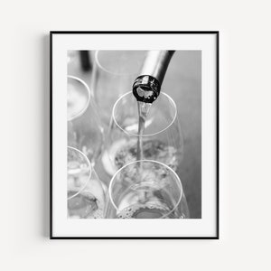 Black and White Wine Bottle Print, Napa Valley Photography, Alcohol Poster Modern Kitchen Wall Decor, Wine Print for Dining Room or Bar Cart