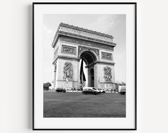 Black and White Arc de Triomphe Paris Photography, Architecture Print, French Wall Decor, Paris Wall Art for Gallery Wall or Living Room