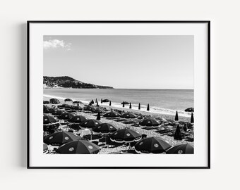 Black and White Beach Umbrella Print, French Riviera, Nice France, Aerial Beach Print Umbrella, Cote D'Azur, Beach Photography, Wall Decor