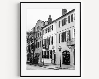 Black and White Charleston Battery, Rainbow Row Charleston SC Photography, Charleston Gift, Minimalist Wall Art for Living Room or Office