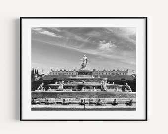 Palace of Versailles Gardens Print, Paris Photography, Black and White Versailles Wall Art, French Photography, Europe Travel Poster