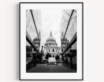 St. Paul's Cathedral Print, London Architecture Wall Art, Europe Travel Photography, Minimalist Black and White London Wall Decor for Office