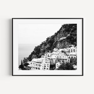 Black and White Amalfi Coast Positano Italy Photography print.